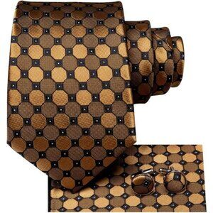 Mens Silk Tie Set with Pocket Square and Cufflinks Paisley Striped Solid Necktie